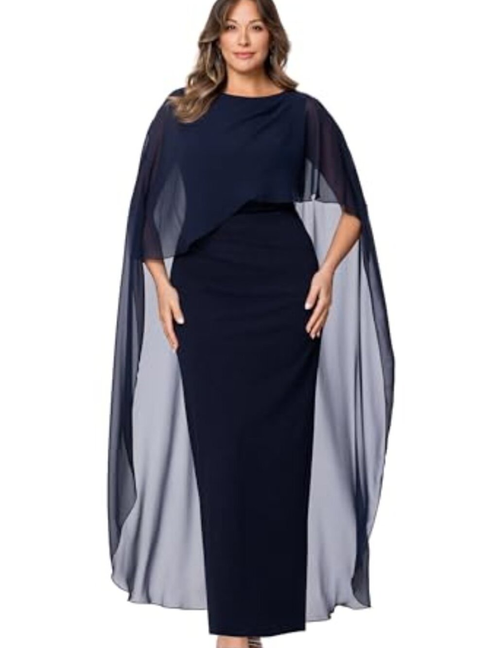 XSCAPE Navy Cape Overlay Formal Evening Gown Plus Size 22W NWT - Picture 6 of 7